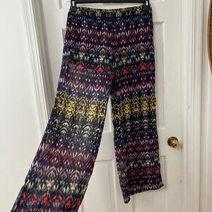Bisou Bisou Sheer Overlay Wide Leg Pants Sz M Festival Boho Resort Palazzo